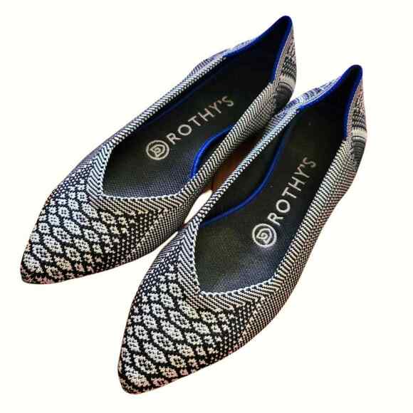 Rothys Black White Python Pointed Flat Ballet Shoes Pointy Retired Size 6 - Picture 1 of 5
